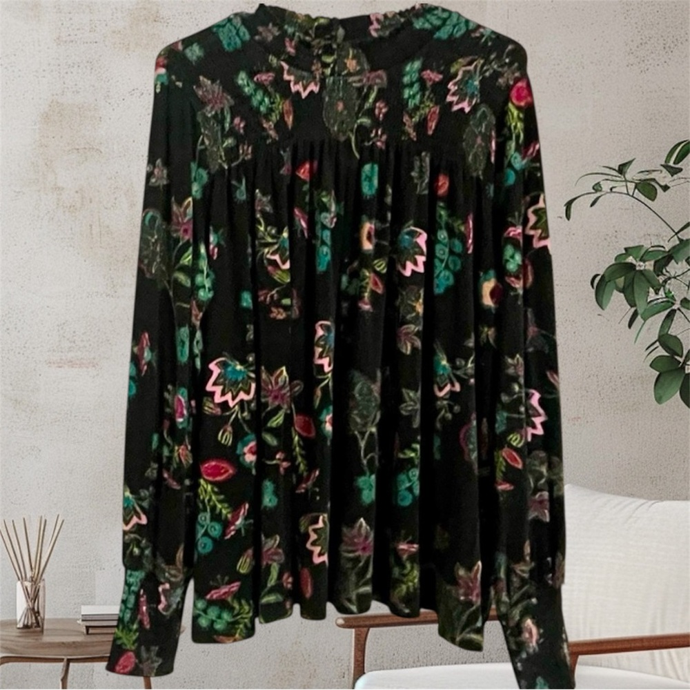Context Paisley and Floral Black Blouse
